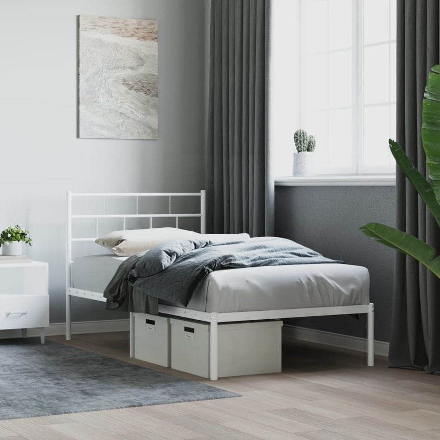 Bedframe Metaal 107 x 203 cm Wit met hoofdbord