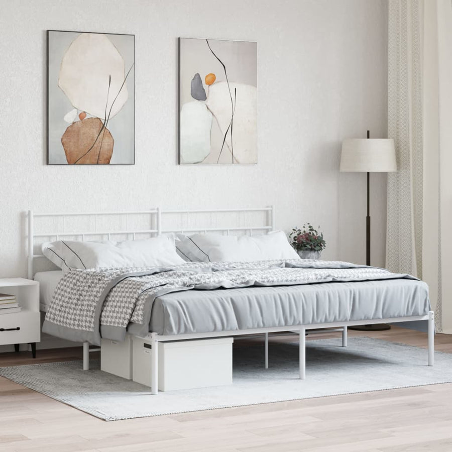 Bedframe Metaal 180 x 200 cm Wit met hoofdbord