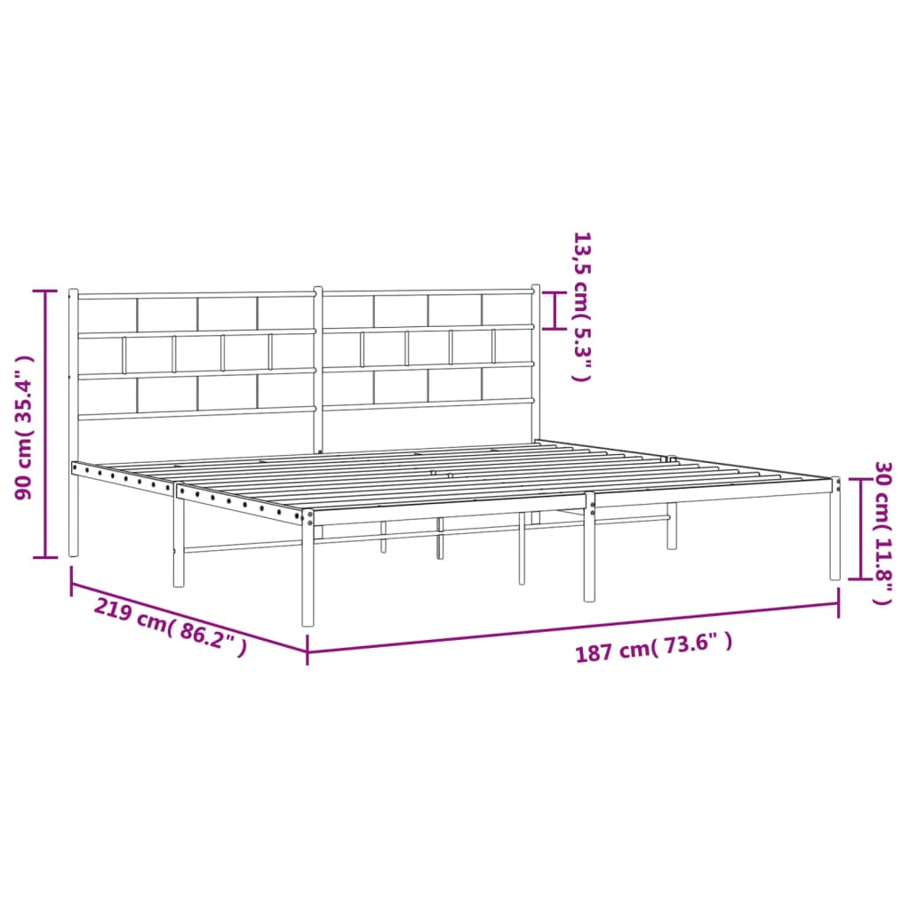 Bedframe Metaal 183 x 213 cm Wit met hoofdbord