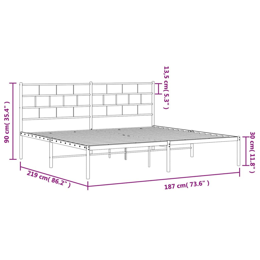 Bedframe Metaal 183 x 213 cm Wit met hoofdbord