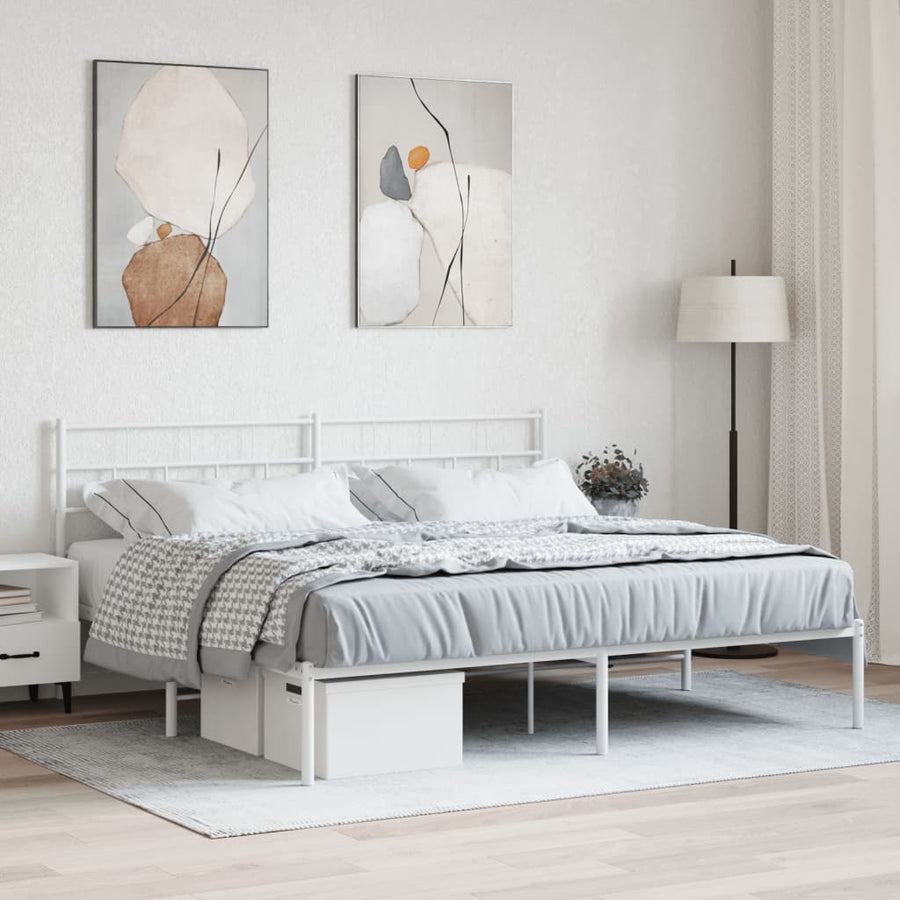 Bedframe Metaal 183 x 213 cm Wit met hoofdbord
