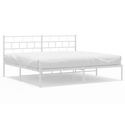 Bedframe Metaal 193 x 203 cm Wit met hoofdbord