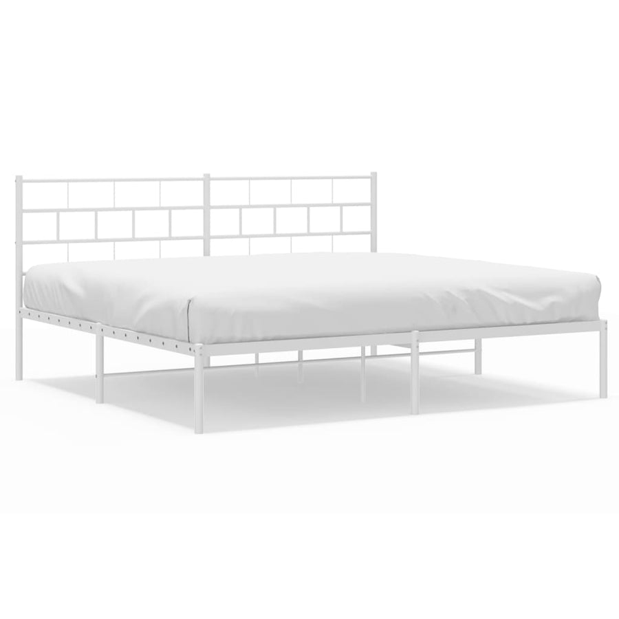 Bedframe Metaal 193 x 203 cm Wit met hoofdbord