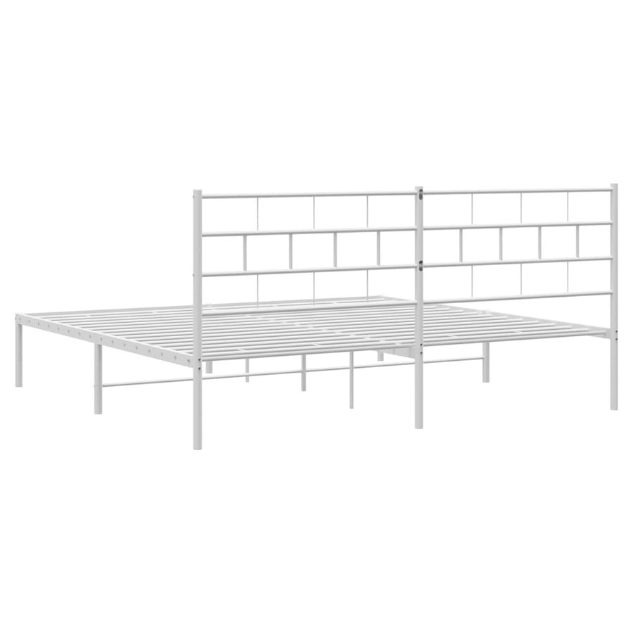 Bedframe Metaal 193 x 203 cm Wit met hoofdbord