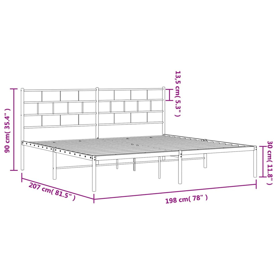 Bedframe Metaal 193 x 203 cm Wit met hoofdbord