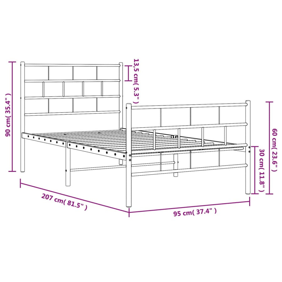 Bedframe Met Hoofd- En Voeteneinde Metaal 90 x 200 cm Wit met hoofdbord & voetbord