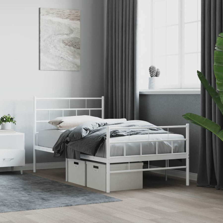 Bedframe Met Hoofd- En Voeteneinde Metaal 90 x 200 cm Wit met hoofdbord & voetbord