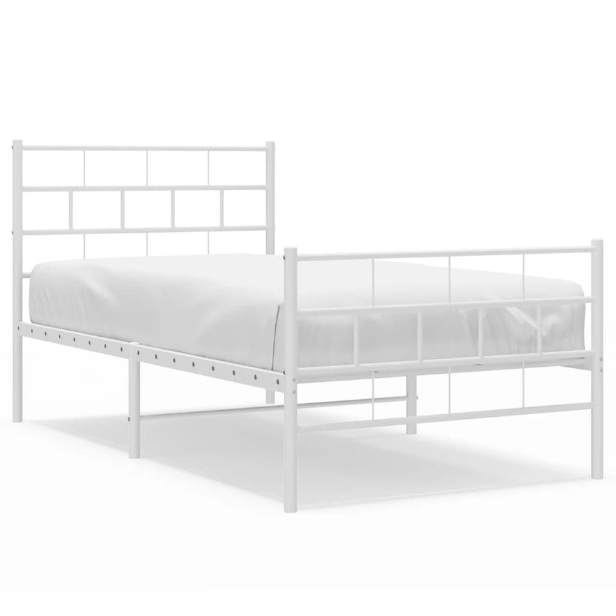 Bedframe Met Hoofd- En Voeteneinde Metaal 100 x 190 cm Wit met hoofdbord & voetbord