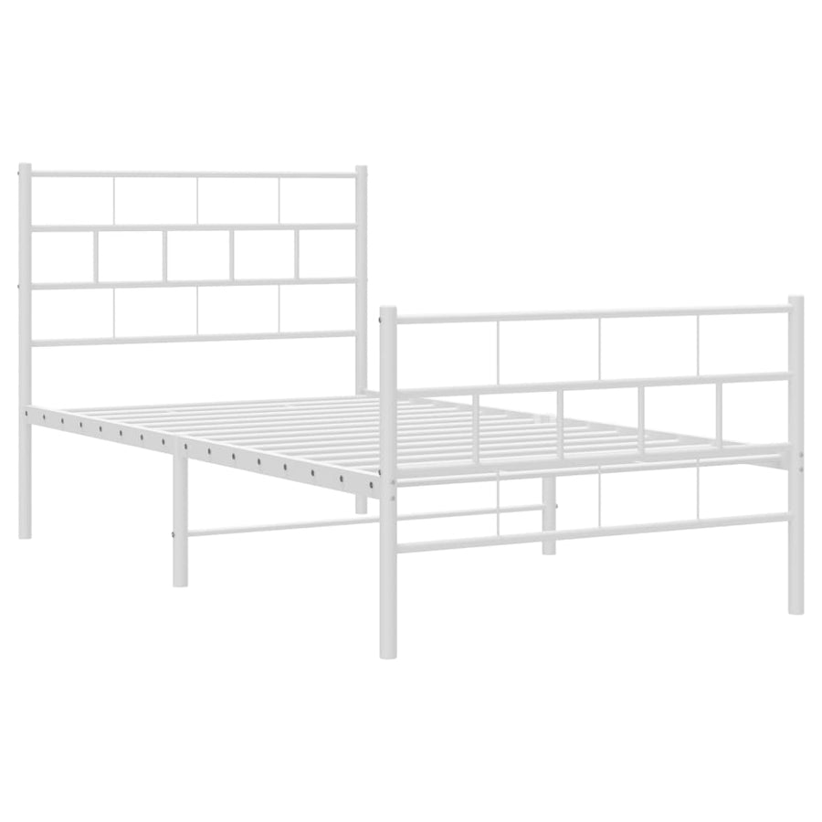 Bedframe Met Hoofd- En Voeteneinde Metaal 100 x 190 cm Wit met hoofdbord & voetbord