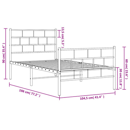Bedframe Met Hoofd- En Voeteneinde Metaal 100 x 190 cm Wit met hoofdbord & voetbord