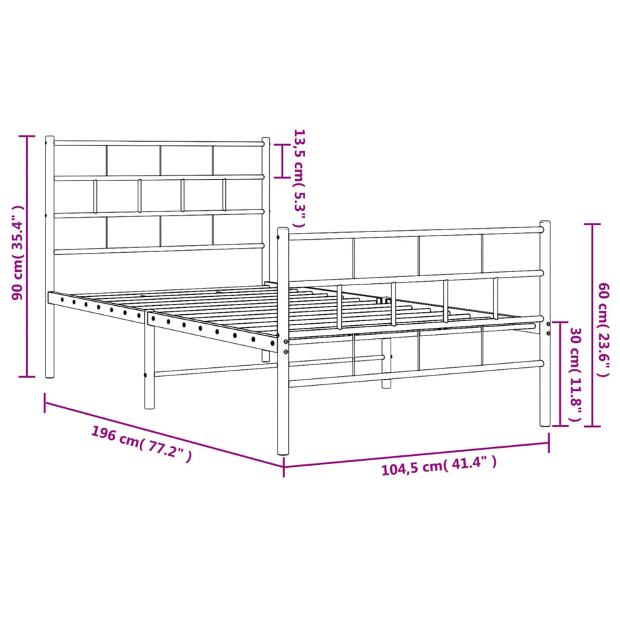 Bedframe Met Hoofd- En Voeteneinde Metaal 100 x 190 cm Wit met hoofdbord & voetbord