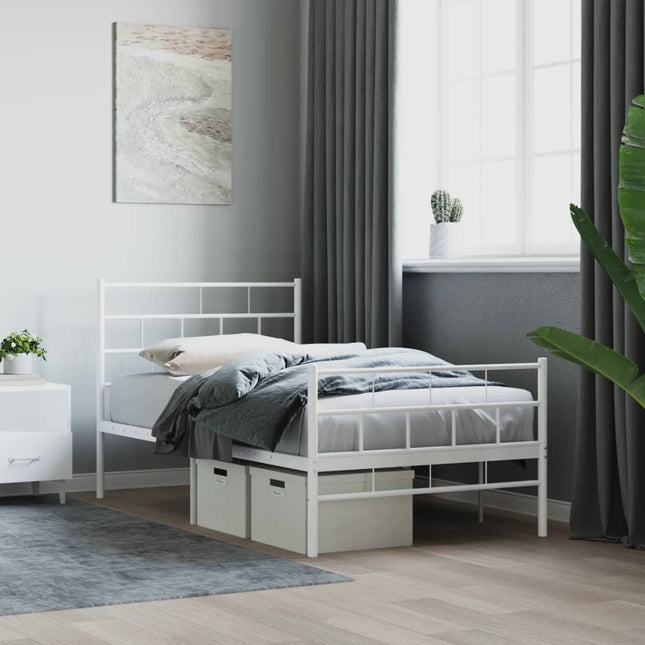 Bedframe Met Hoofd- En Voeteneinde Metaal 100 x 190 cm Wit met hoofdbord & voetbord