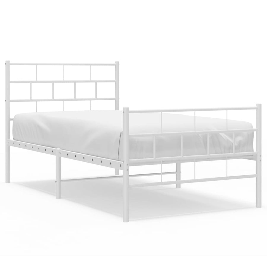 Bedframe Met Hoofd- En Voeteneinde Metaal 100 x 200 cm Wit met hoofdbord & voetbord