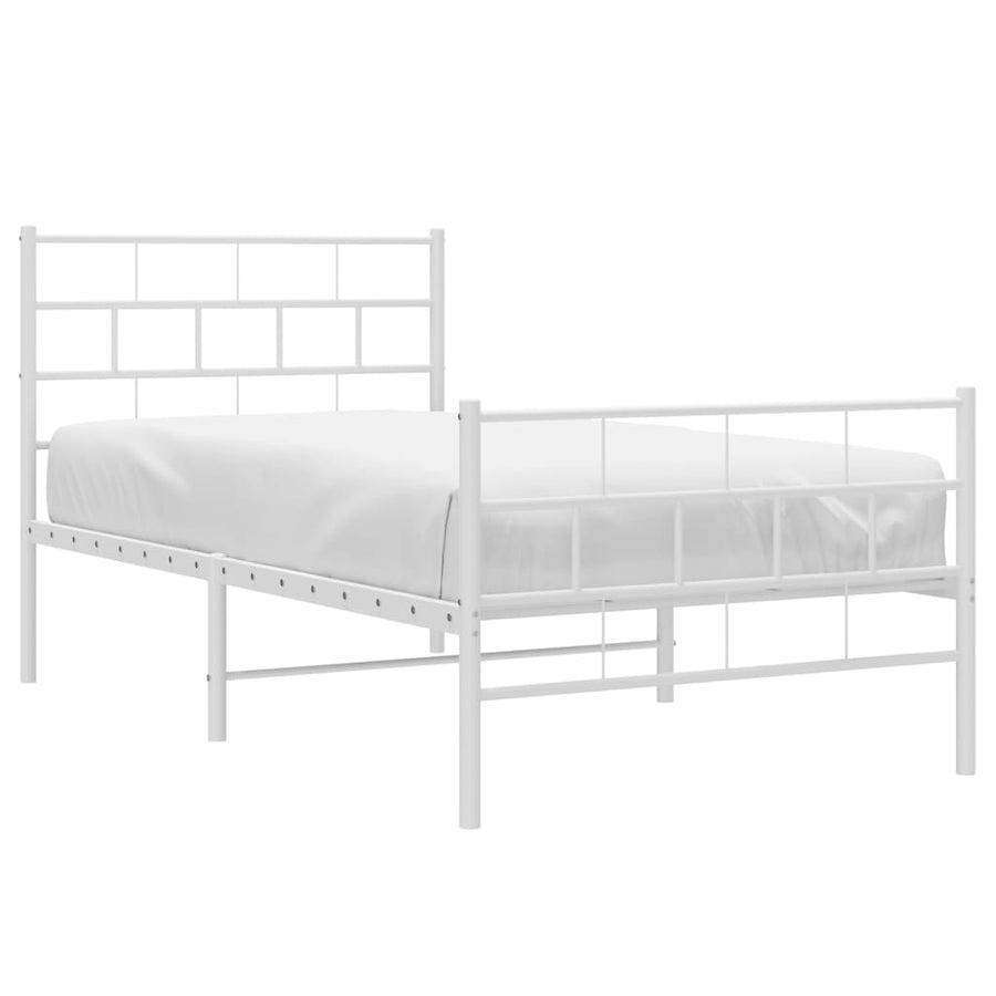 Bedframe Met Hoofd- En Voeteneinde Metaal 100 x 200 cm Wit met hoofdbord & voetbord