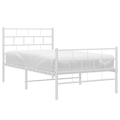 Bedframe Met Hoofd- En Voeteneinde Metaal 107 x 203 cm Wit met hoofdbord & voetbord