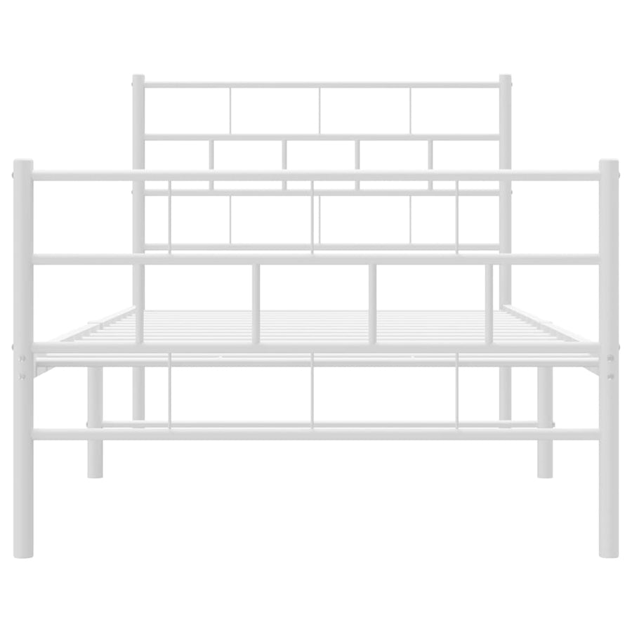 Bedframe Met Hoofd- En Voeteneinde Metaal 107 x 203 cm Wit met hoofdbord & voetbord