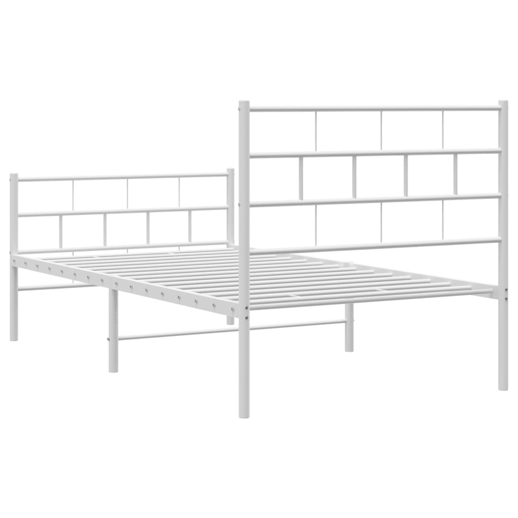 Bedframe Met Hoofd- En Voeteneinde Metaal 107 x 203 cm Wit met hoofdbord & voetbord