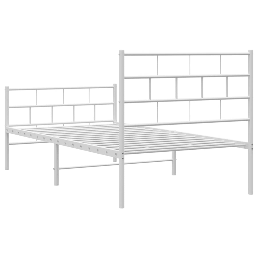 Bedframe Met Hoofd- En Voeteneinde Metaal 107 x 203 cm Wit met hoofdbord & voetbord