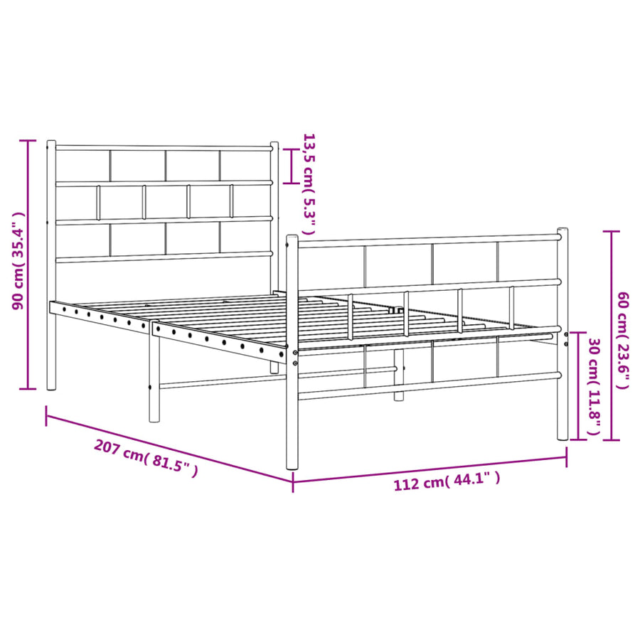 Bedframe Met Hoofd- En Voeteneinde Metaal 107 x 203 cm Wit met hoofdbord & voetbord