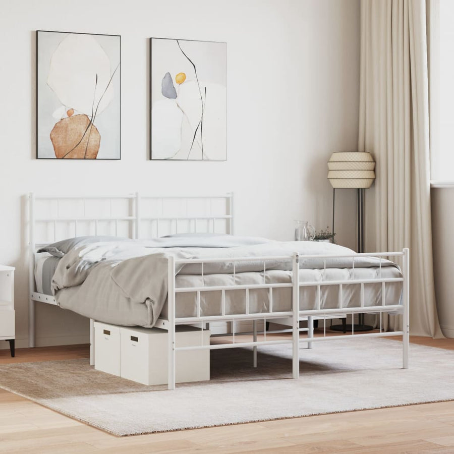 Bedframe Met Hoofd- En Voeteneinde Metaal 120 x 200 cm Wit met hoofdbord & voetbord