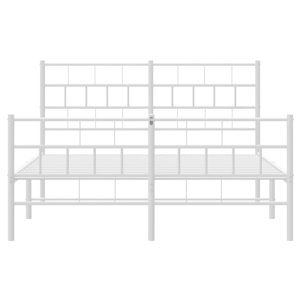 Bedframe Met Hoofd- En Voeteneinde Metaal 135 x 190 cm Wit met hoofdbord & voetbord