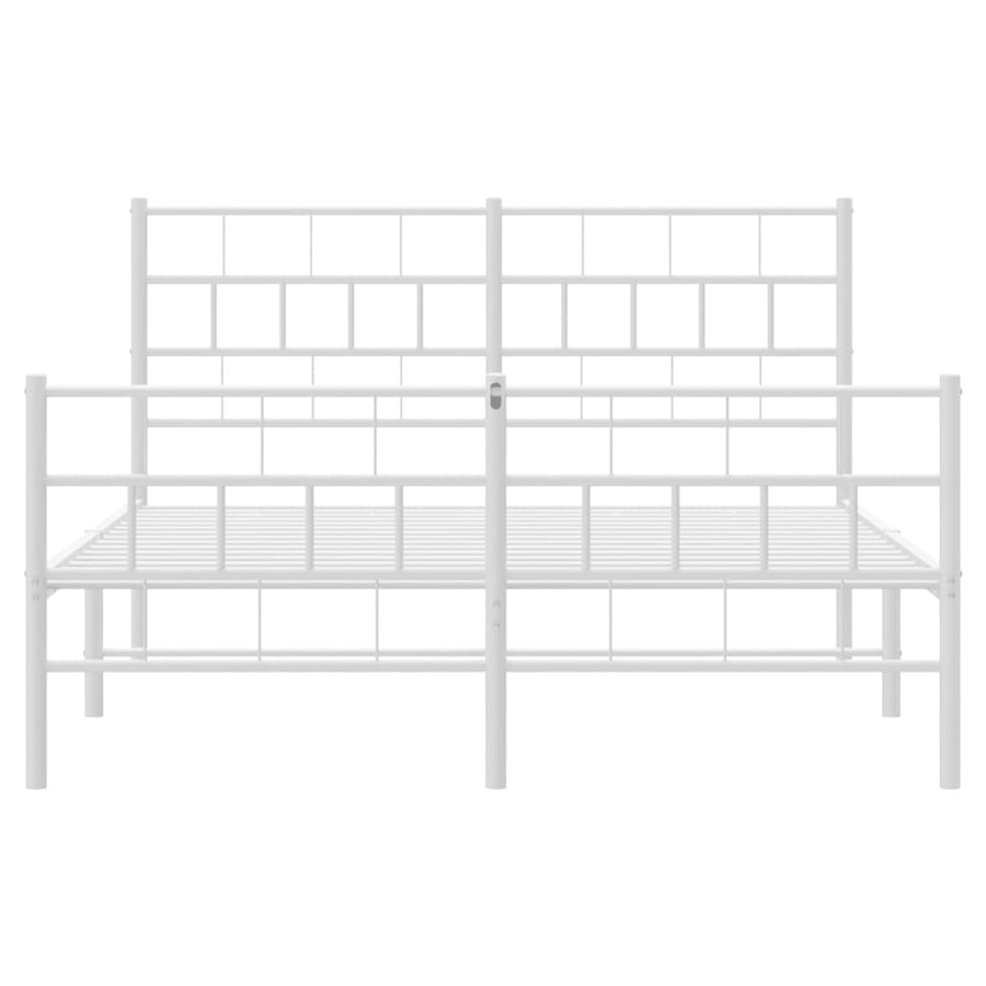 Bedframe Met Hoofd- En Voeteneinde Metaal 135 x 190 cm Wit met hoofdbord & voetbord
