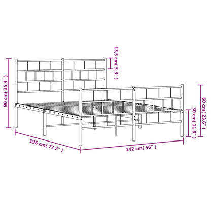 Bedframe Met Hoofd- En Voeteneinde Metaal 135 x 190 cm Wit met hoofdbord & voetbord
