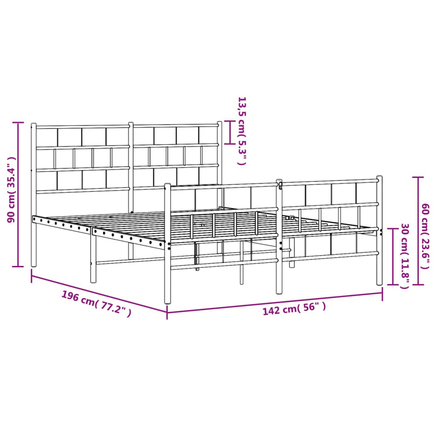 Bedframe Met Hoofd- En Voeteneinde Metaal 135 x 190 cm Wit met hoofdbord & voetbord