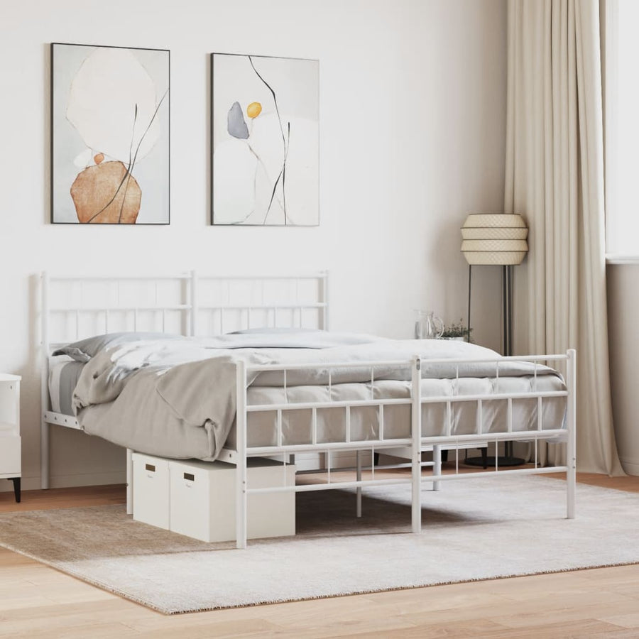 Bedframe Met Hoofd- En Voeteneinde Metaal 135 x 190 cm Wit met hoofdbord & voetbord