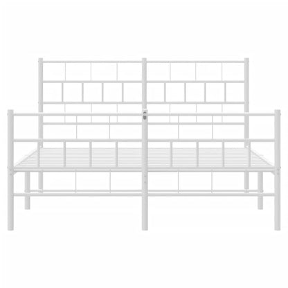 Bedframe Met Hoofd- En Voeteneinde Metaal 140 x 190 cm Wit met hoofdbord & voetbord
