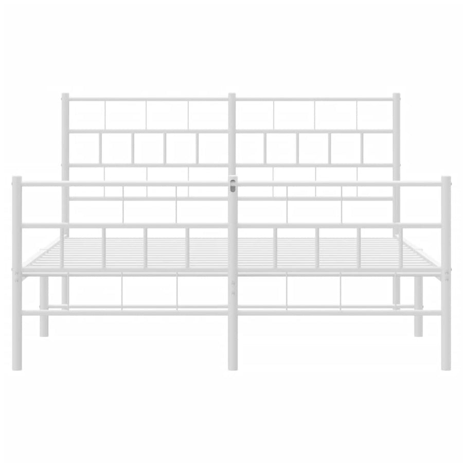 Bedframe Met Hoofd- En Voeteneinde Metaal 140 x 190 cm Wit met hoofdbord & voetbord