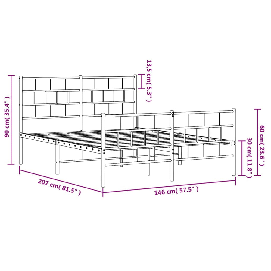 Bedframe Met Hoofd- En Voeteneinde Metaal 140 x 200 cm Wit met hoofdbord & voetbord