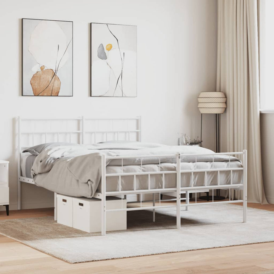 Bedframe Met Hoofd- En Voeteneinde Metaal 140 x 200 cm Wit met hoofdbord & voetbord