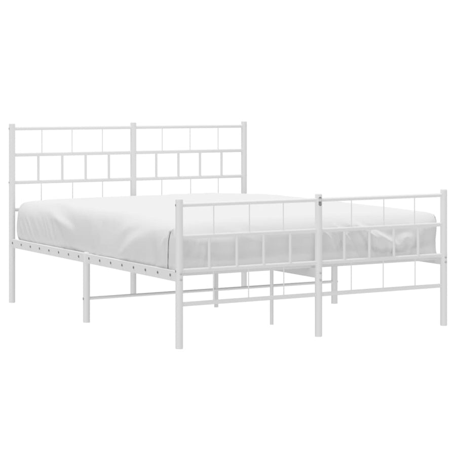 Bedframe Met Hoofd- En Voeteneinde Metaal 150 x 200 cm Wit met hoofdbord & voetbord