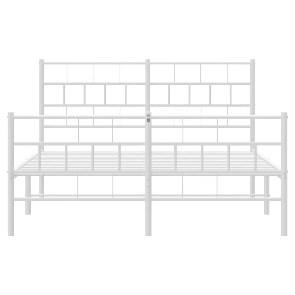 Bedframe Met Hoofd- En Voeteneinde Metaal 150 x 200 cm Wit met hoofdbord & voetbord
