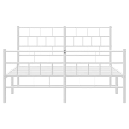 Bedframe Met Hoofd- En Voeteneinde Metaal 150 x 200 cm Wit met hoofdbord & voetbord
