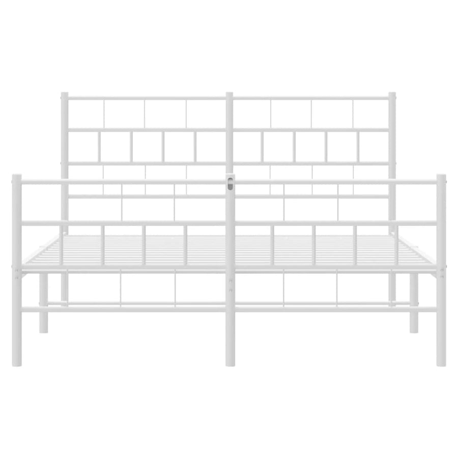 Bedframe Met Hoofd- En Voeteneinde Metaal 150 x 200 cm Wit met hoofdbord & voetbord