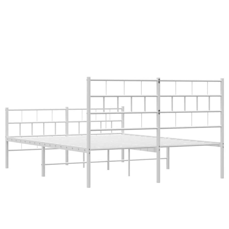 Bedframe Met Hoofd- En Voeteneinde Metaal 150 x 200 cm Wit met hoofdbord & voetbord