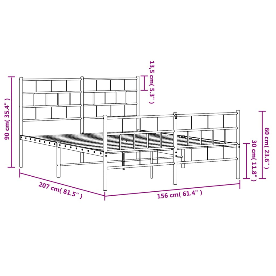 Bedframe Met Hoofd- En Voeteneinde Metaal 150 x 200 cm Wit met hoofdbord & voetbord