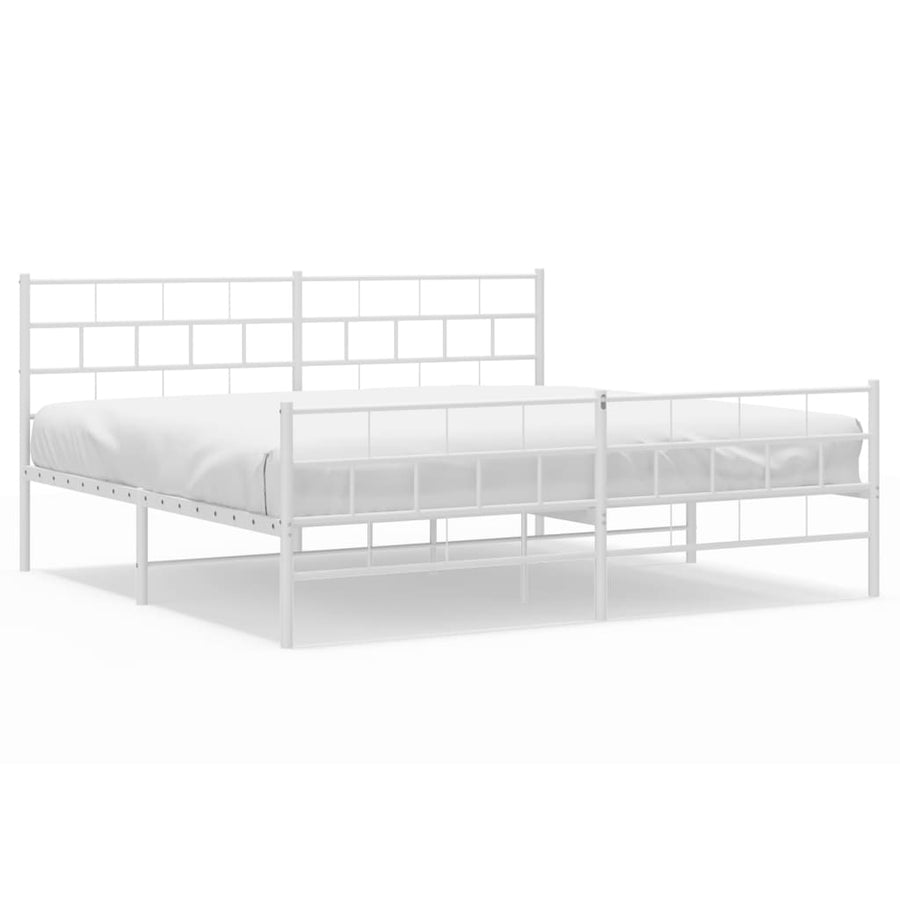 Bedframe Met Hoofd- En Voeteneinde Metaal 183 x 213 cm Wit met hoofdbord & voetbord