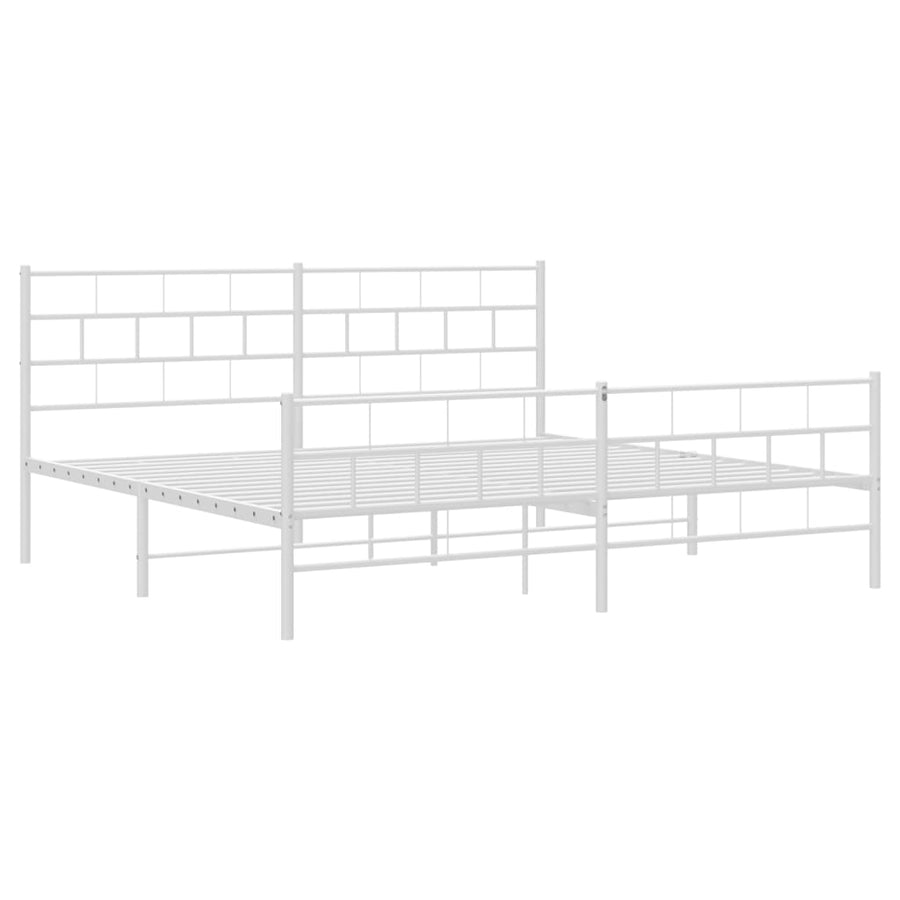 Bedframe Met Hoofd- En Voeteneinde Metaal 183 x 213 cm Wit met hoofdbord & voetbord