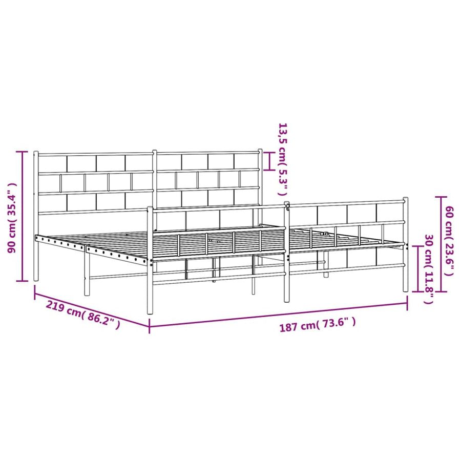 Bedframe Met Hoofd- En Voeteneinde Metaal 183 x 213 cm Wit met hoofdbord & voetbord