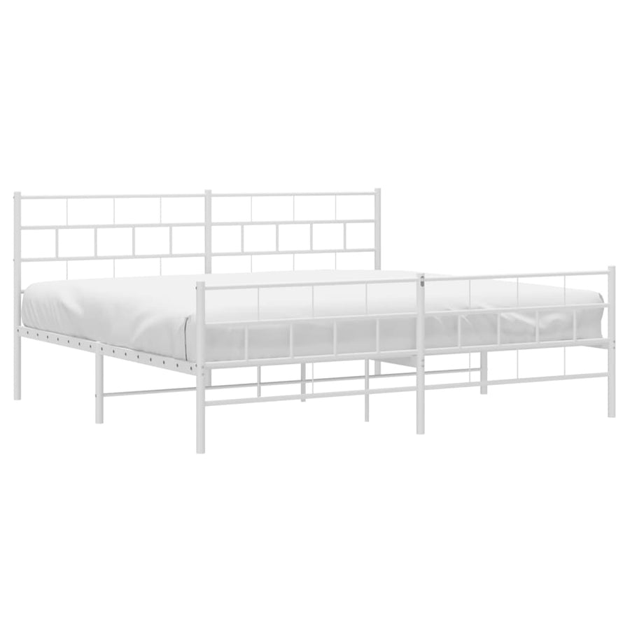 Bedframe Met Hoofd- En Voeteneinde Metaal 193 x 203 cm Wit met hoofdbord & voetbord