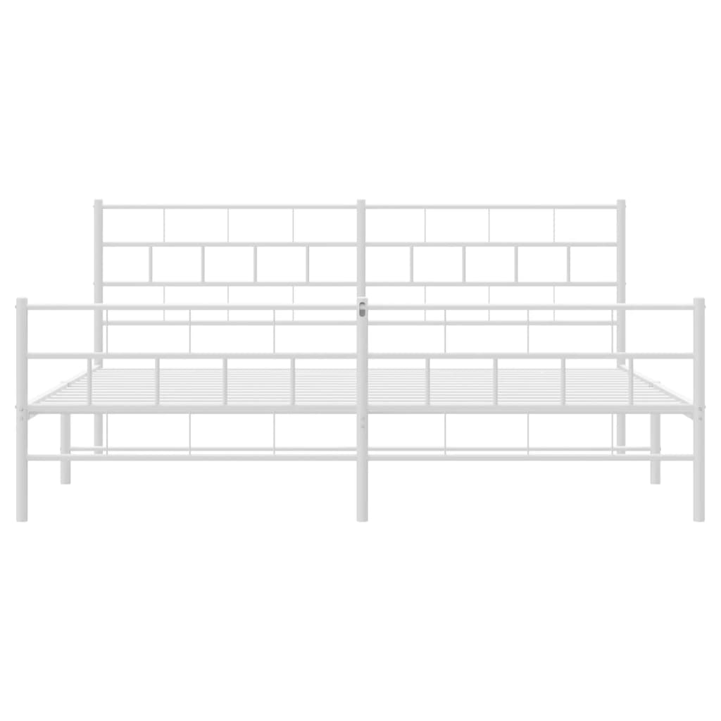 Bedframe Met Hoofd- En Voeteneinde Metaal 193 x 203 cm Wit met hoofdbord & voetbord