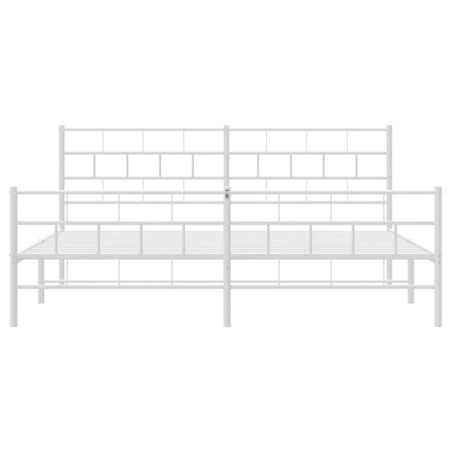 Bedframe Met Hoofd- En Voeteneinde Metaal 193 x 203 cm Wit met hoofdbord & voetbord