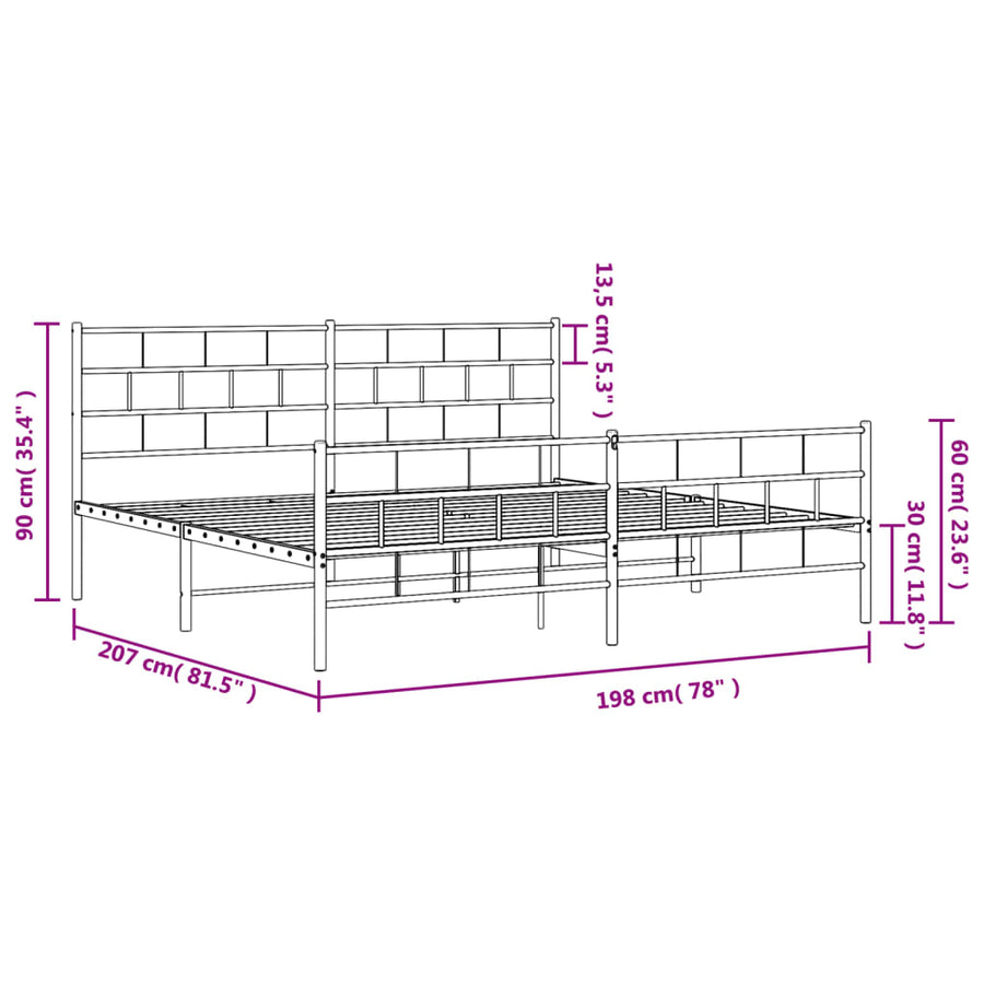 Bedframe Met Hoofd- En Voeteneinde Metaal 193 x 203 cm Wit met hoofdbord & voetbord