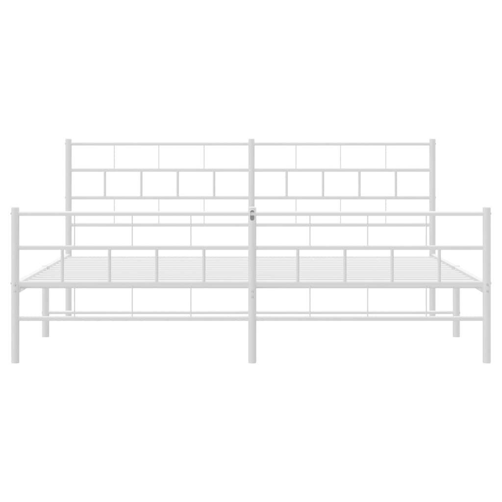 Bedframe Met Hoofd- En Voeteneinde Metaal 200 x 200 cm Wit met hoofdbord & voetbord