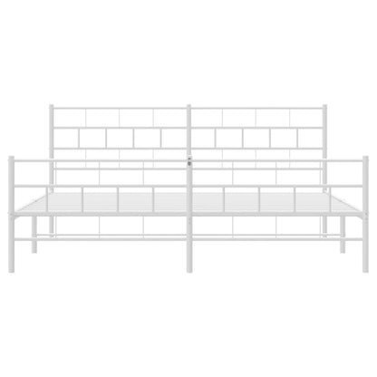 Bedframe Met Hoofd- En Voeteneinde Metaal 200 x 200 cm Wit met hoofdbord & voetbord