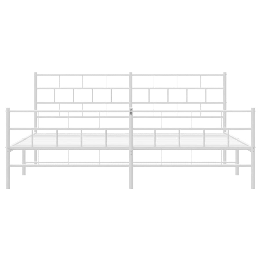 Bedframe Met Hoofd- En Voeteneinde Metaal 200 x 200 cm Wit met hoofdbord & voetbord