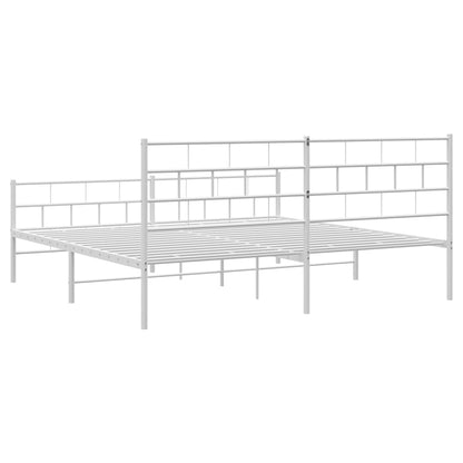 Bedframe Met Hoofd- En Voeteneinde Metaal 200 x 200 cm Wit met hoofdbord & voetbord
